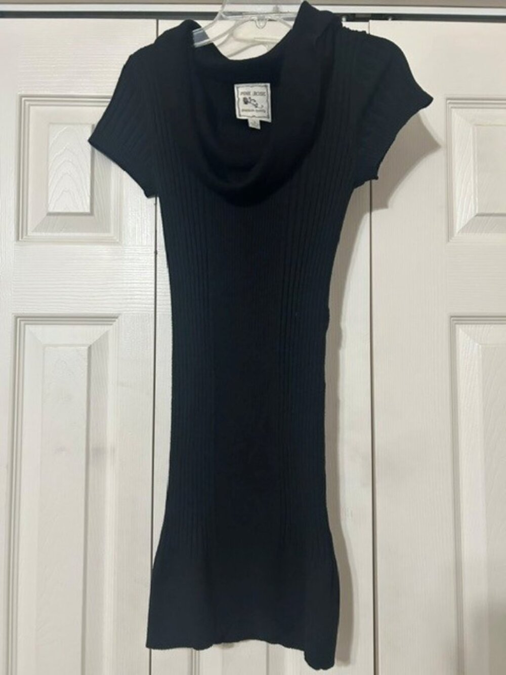 Pink Rose black short-sleeve sweater dress with  cowl neckline. (S)